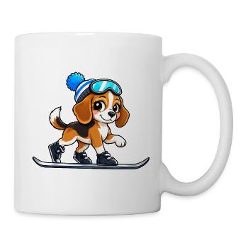 Süßer Beagle im Winterurlaub Skifahrer Cartoon - Tasse - Weiß - Rechts