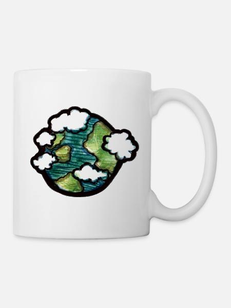 Aquarell Erde mit Wolken - Tasse - Weiß