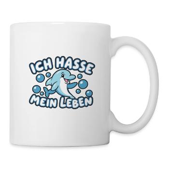 Delfin mit absurdem Lebensmotto - Tasse - Weiß - Rechts
