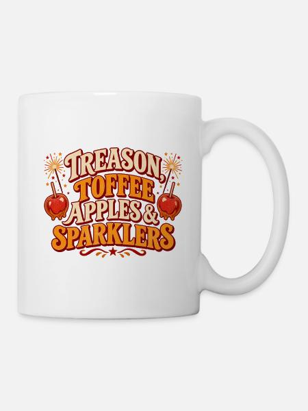 Verrat, Toffee, Äpfel und Wunderkerzen, Freudenfeuernacht - Tasse - Weiß