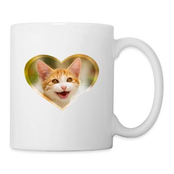 Niedliches junges Katzenkind miaut lustig mit Herz - Tasse - Weiß - Rechts