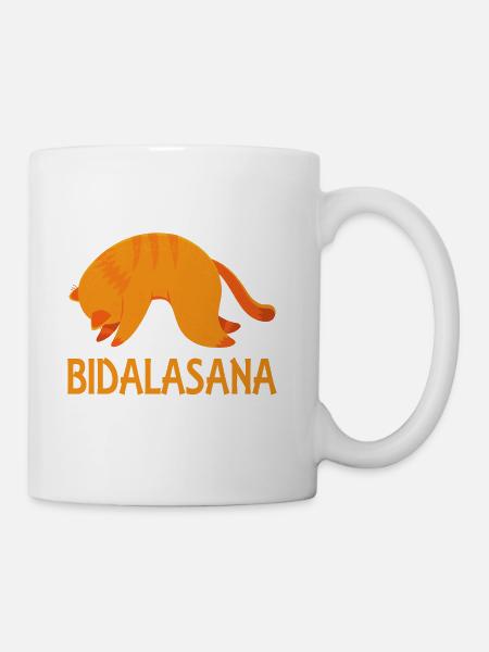 Coole Bidalasana-Katzen-Haltungs-Yoga-Ingwer-Katzen-Geschenke - Tasse - Weiß