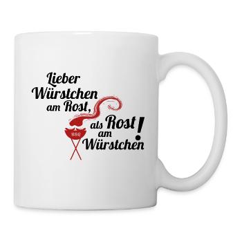 Würstchen am Rost Grillen Grill Geschenkidee - Tasse - Weiß - Rechts