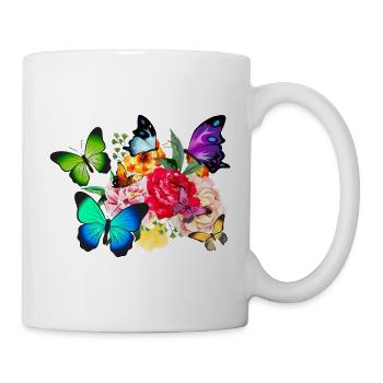Papillons et fleurs - Mug blanc - blanc - Droite