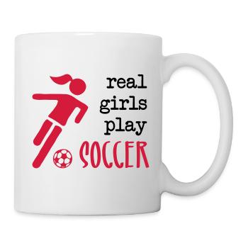 Real girls play soccer - Tasse - Weiß - Rechts