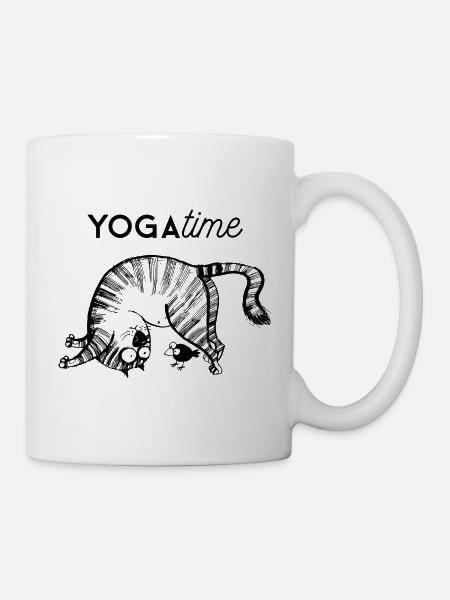 Cat Yoga Zeit Lustige Grafik - Tasse - Weiß