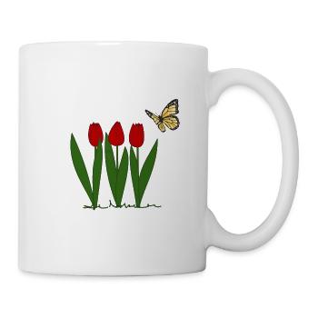Tulpen und Schmetterling, Frühling - Tasse - Weiß - Rechts