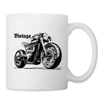 Moto vintage noir gris foncé moto - Mug blanc - blanc - Droite