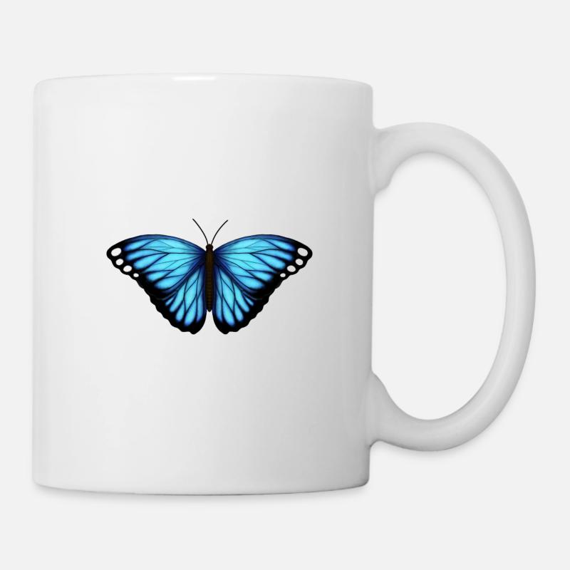blauer Schmetterling - Tasse - Weiß