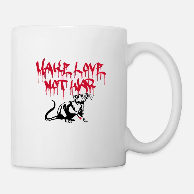 MAKE LOVE NOT WAR Graffiti Ratte Street Art - Tasse - Weiß