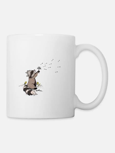 Raccoon puste flower freedom wishes come true - Mug - white