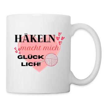 Häkeln macht mich glücklich rosa Herz Wollknäul - Tasse - Weiß - Rechts
