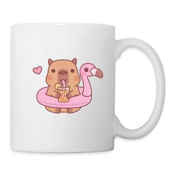 Cute Capybara In Pink Flamingo Pool Float - Mug - white - Right