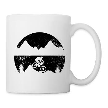 Cyclists Silhouette MTB Bicycle Mountains - Mug - white - Right