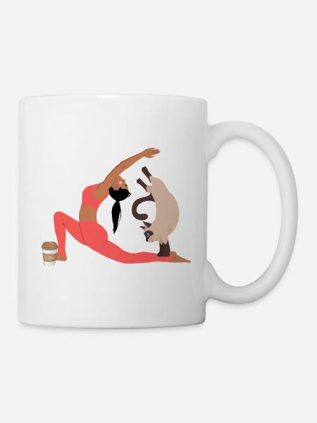 chat, café et yoga - Mug blanc - blanc