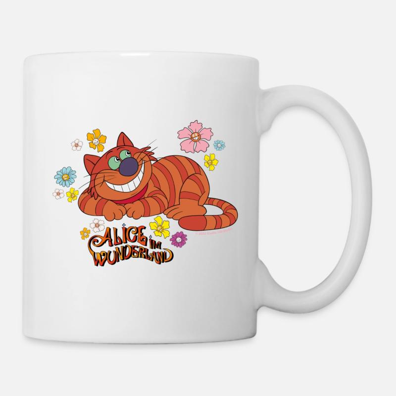 Alice Im Wunderland Grinsekatze Blumengarten - Tasse - Weiß