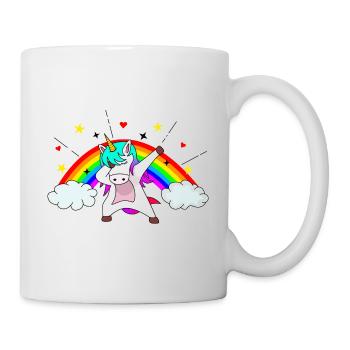 Cool dabbing unicorn in front of a beautiful rainbow - Mug - white - Right