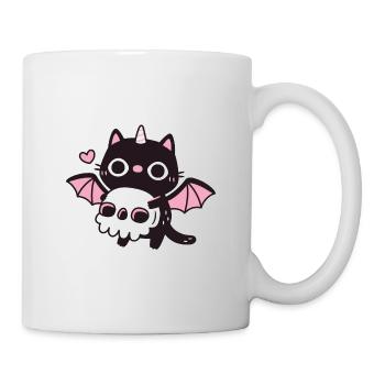 Mignon démon chat noir tenant le crâne - Mug blanc - blanc - Droite