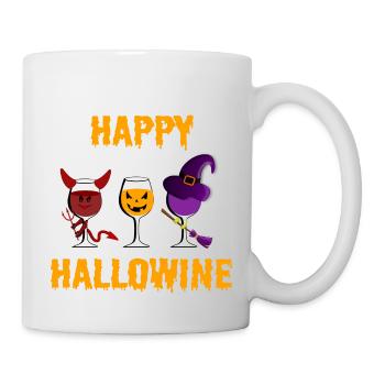 Happy Hallowine Wein Teufel Hexe Kürbis Halloween - Tasse - Weiß - Rechts