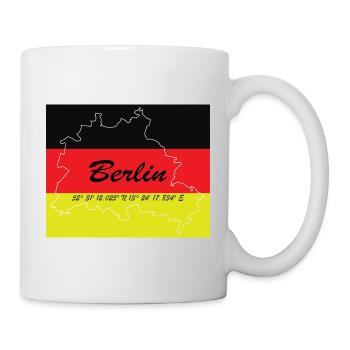 Berlin - Hauptstadt mit GPS-Koordinaten & Flagge - Tasse - Weiß - Rechts