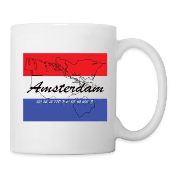 Amsterdam - Niederlandes Hauptstadt, GPS, Flagge - Tasse - Weiß - Rechts