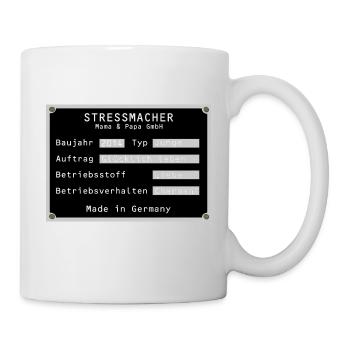 Stressmacher Junge Typenschild Sohn Sohnemann 2014 - Tasse - Weiß - Rechts