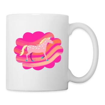 Niedliches, rosafarbenes, geflecktes Einhorn in einer Pastellwolke - Tasse - Weiß - Rechts