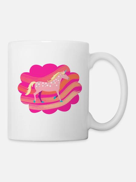 Niedliches, rosafarbenes, geflecktes Einhorn in einer Pastellwolke - Tasse - Weiß