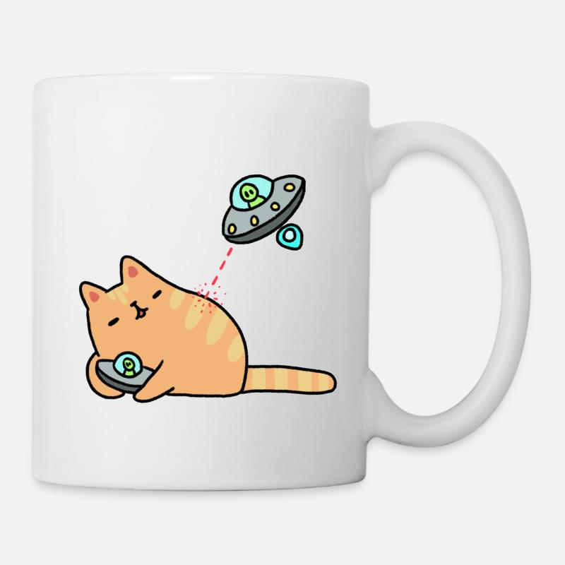 Katze mit UFOs - Tasse - Weiß