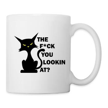 Le que vous regardez? Drôle de chat Question Citation de chat - Mug blanc - blanc - Droite
