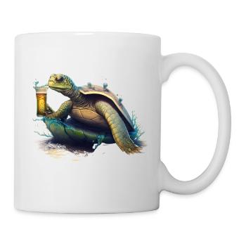 Cool tortue surf dans la mer avec de la bière - Mug blanc - blanc - Droite