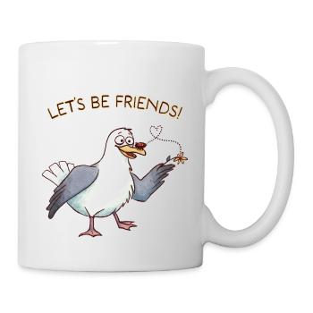 "Let's be friends" Möwe + Marienkäfer - Tasse - Weiß - Rechts