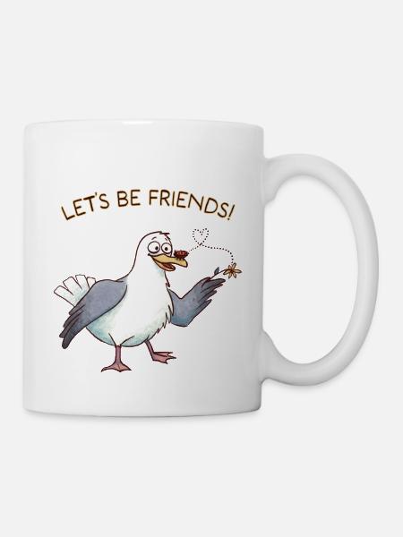 "Let's be friends" Möwe + Marienkäfer - Tasse - Weiß