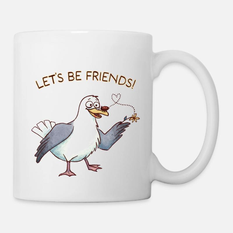 "Let's be friends" Möwe + Marienkäfer - Tasse - Weiß