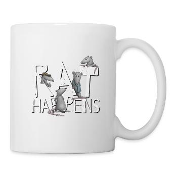 Rat Happens Shit Happens Wortspiel Nagetier Ratten - Tasse - Weiß - Rechts