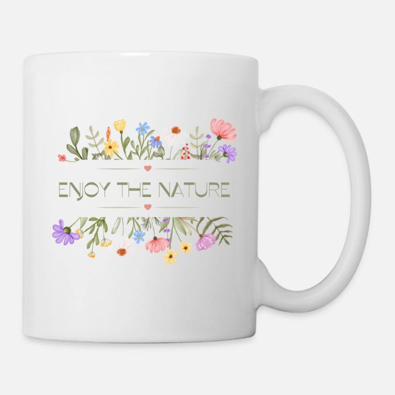Enjoy the Nature Blumen Herz - Tasse - Weiß