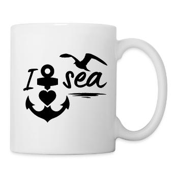 Meer-Ich liebe das Meer mit Anker Herz & Möwe - Tasse - Weiß - Rechts