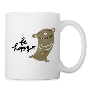 Be Happy Lustiges Tier - Tasse - Weiß - Rechts