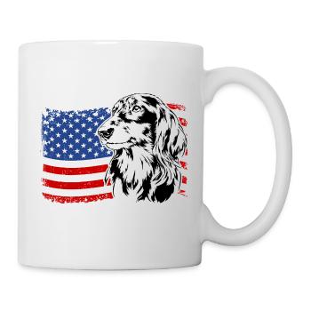 Longhair Dachshund America Flag Dogs Wilsigns - Mug - white - Right