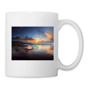 hugadino, dinos on the beach, cute dinosaur - Mug - white - Right