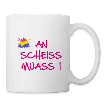An scheiss muass i,scheisse,Regenbogen, bunt - Tasse - Weiß - Rechts