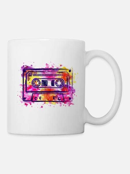 Kassette (Retro, Farbkleckse) - Tasse - Weiß