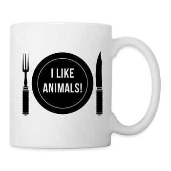 J’aime les animaux! (Fourchette / Couteau / Assiette / Noir) - Mug blanc - blanc - Droite