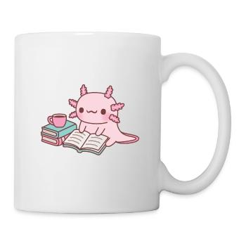 Mignon Axolotl lisant un livre avec une tasse de café - Mug blanc - blanc - Droite