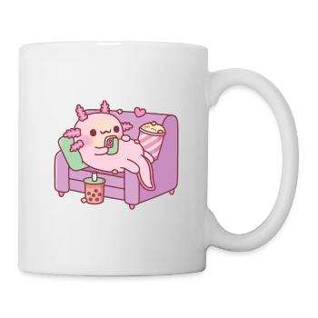 Mignon Axolotl Chilling avec téléphone Boba Tea Popcorn - Mug blanc - blanc - Droite