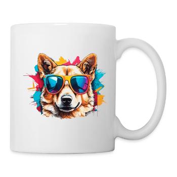 Schäferhund Hund cool bunt Sonnenbrille trendig - Tasse - Weiß - Rechts