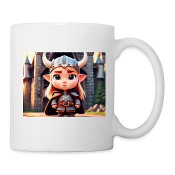 niedlicher Chibi-Wikinger-Krieger vor einer Burg - Tasse - Weiß - Rechts