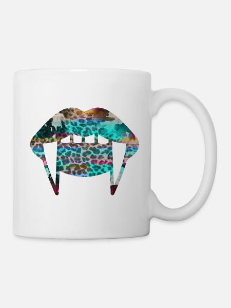 Groovy Vampirelips Leopard turquoise - Tasse - Weiß