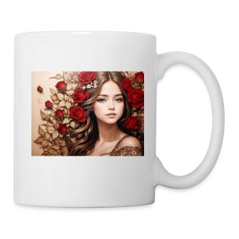 Mädchen mit roter Rose - Tasse - Weiß - Rechts