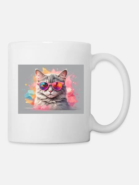 Bunte Katze - Tasse - Weiß